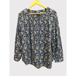 Talbots Blue Floral Long Sleeve Button Blouse Women’s Plus Size 2X Cottagecore